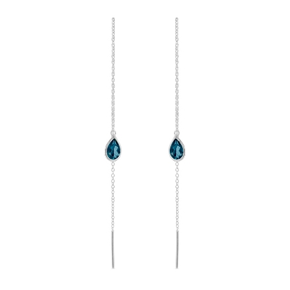 Billede af Susanne Friis Bjørner Ørekæde sølv mini dråbe facet London blå krystal