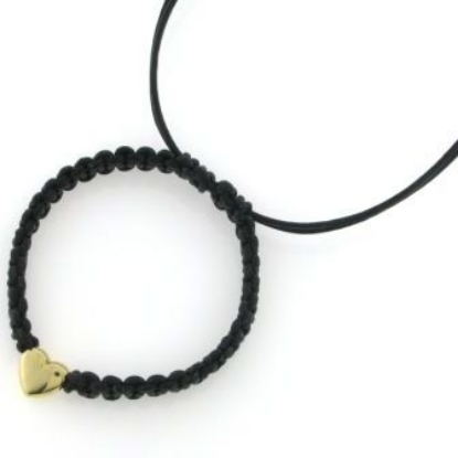 Billede af Armlænke knyttet læder med vedhæng hjerte, massivt  14 kt.