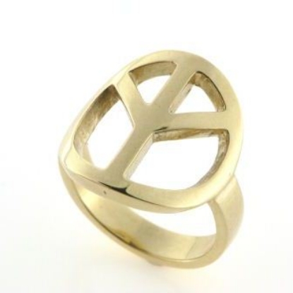 Billede af Ring, fredstegn (peace tegn) dia. 19 mm. 925s (forgyldning vil blive slidt af ved dagligt brug !)