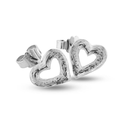 Billede af Ørestik åbent hjerte, barket overflade 14 kt. hvg.