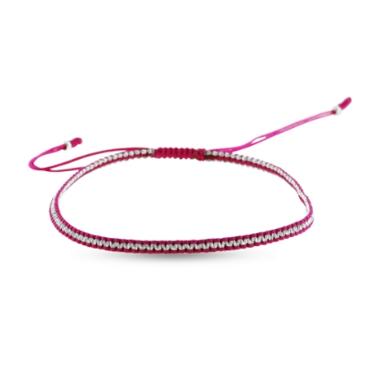 Billede af By Pind Colorful knyttet armbånd fuchsia og sølvfarvet med sølv kugler