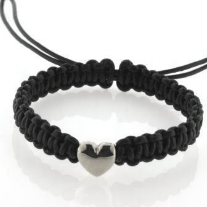 Billede af Armlænke knyttet læder med vedhæng hjerte, massivt  925s.