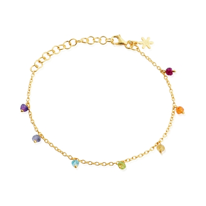 Billede af Susanne Friis Bjørner Armbånd sølv forgyldt 3-4 mm facet granat, karneol, citrin, peridot, apatit, iolit, ametyst