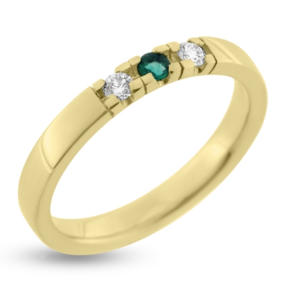 Billede af Alliancering smaragd a ca. 0,06 ct. og 2 brill. 0,07 w/vs. 14 kt.