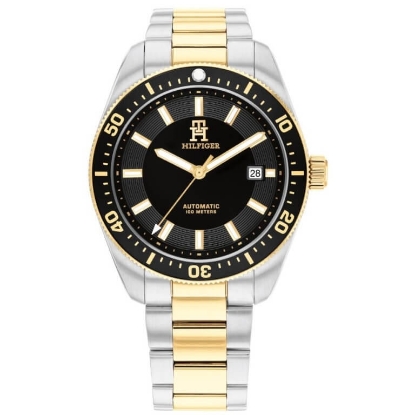 Billede af Tommy Hilfiger TH85 herreur automatik stål gulddoublé sort skive 40mm 10bar