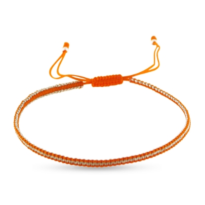 Billede af By Pind Colorful knyttet armbånd orange og sølvfarvet med sølv kugler
