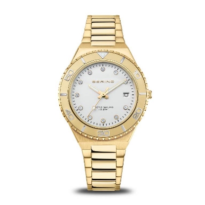 Billede af Bering Classic dameur stål gulddoublé hvid skive 36mm safirglas 10bar