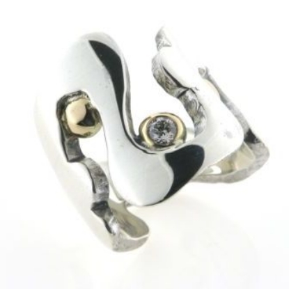 Billede af Ring sølv med 14 kt. og brillant 0,09 w/si