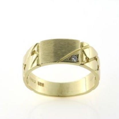 Billede af Herrering massiv lukket bund, plade 7,2*11,0mm 14kt m. brill. 0,03 w/vs.