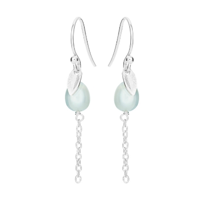 Billede af Susanne Friis Bjørner Ørering sølv med lille blad og turkis ferskvandsperle på kæde