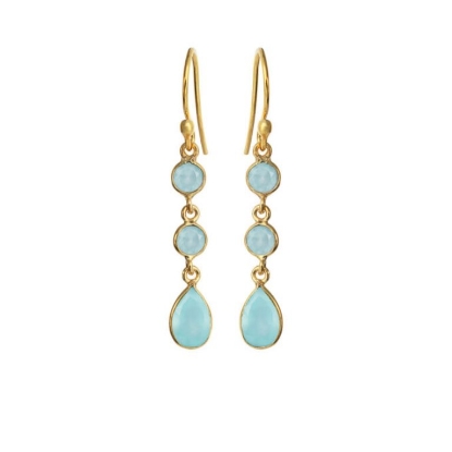 Billede af Susanne Friis Bjørner Ørering sølv forgyldt 3 små vedhæng af facet lyseblå krystal