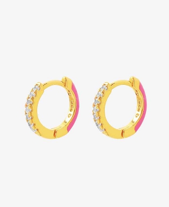 Billede af Hultquist Esta Pink Enamel Hoops sølv forgyldt med emalje og cz
