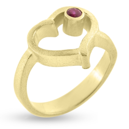 Billede af Ring hjerte, rørfatning ægte rubin 3,0 mm.  åbent hjerte, 14 kt. 
