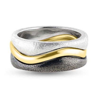 Billede af Collector ringsæt i sølv, forgyldt sølv og oxyderet sølv