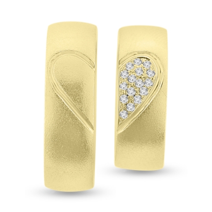 Billede af 1 par ringe med ½ hjerte på hver ring, i damering paveret 16 brill. a 0,01 w/vs. 14 kt.