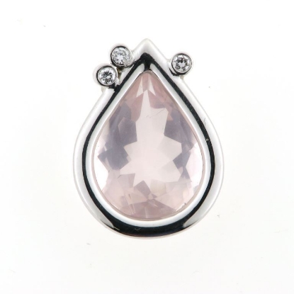 Billede af Vedhæng med fac. dråbe slebet Rosa Quartz + 3 brill. 14 kt. hvg.