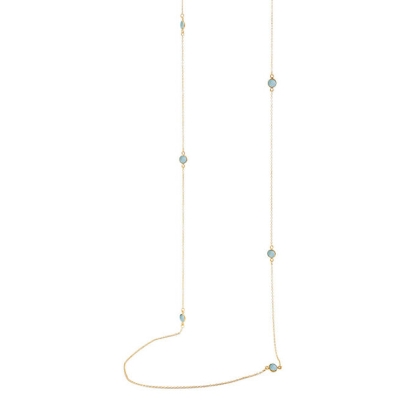 Billede af Susanne Friis Bjørner halskæde sølv forgyldt cabochon lyseblå krystal (95cm)