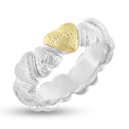 Billede af Ring hjerter, massiv, hjerter i forskellige str. 14 kt. hvg., 1. hjerte i 14 kt. guld (hjertering)