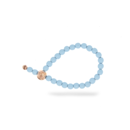 Billede af &Imagine armbånd Blue Sky m. 6mm emaljebeads rosaforgyldt lås