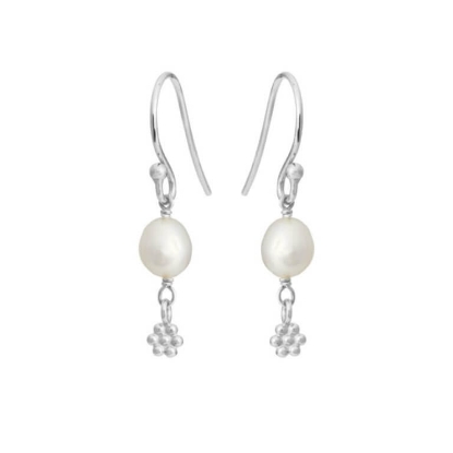 Billede af Susanne Friis Bjørner øreringe perler og blomster sølv m. fvp