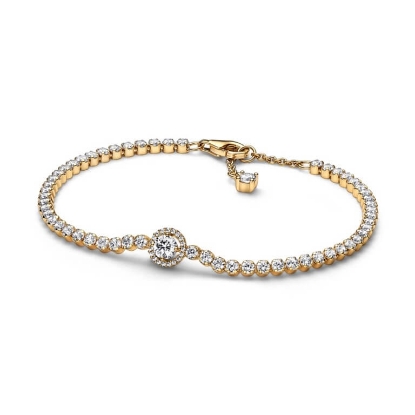 Billede af Pandora Funklende Halo Tennisarmbånd forgyldt metalblanding (18 cm)
