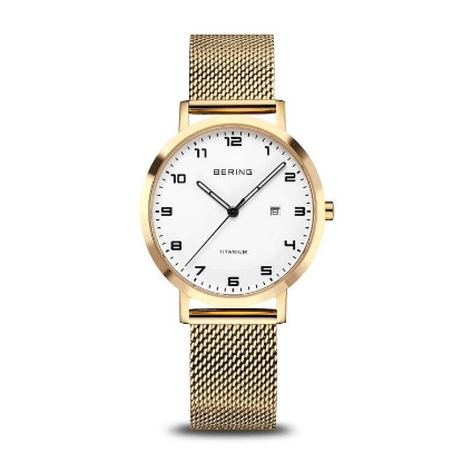Billede af Bering Titanium dameur gulddoublé meshlænke 34mm 5 bar