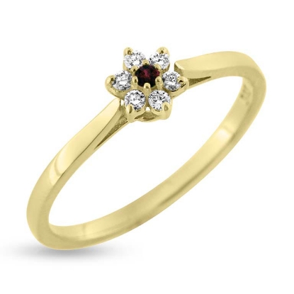 Billede af Ring roset rubin 0,02 ct. + 6 brill. a 0,015 w/vs 14 kt.