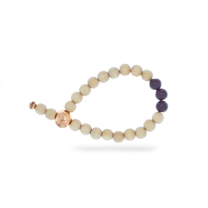 Billede af &Imagine armbånd Deep Purple m. 8mm trækugler og emaljebeads rosaforgyldt lås 20 cm