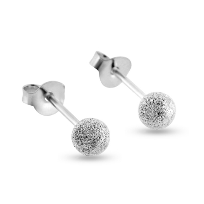 Billede af By Pind ørestikker sølv frostet overflade kugle 4 mm