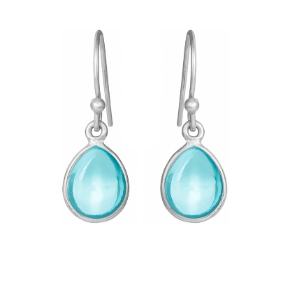 Billede af Susanne Friis Bjørner Ørering sølv dråbe med calcedon blå topas