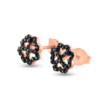 Billede af By Pind ørestikker sølv rosaforgyldt med firkløver og hjerter med sorte zirkonia sten