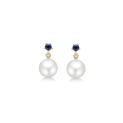 Billede af *Mads Z "Blue Felicity" ørestikker 14 kt. kulturperle, blå safir og brilliant 0,04 ct. W/SI