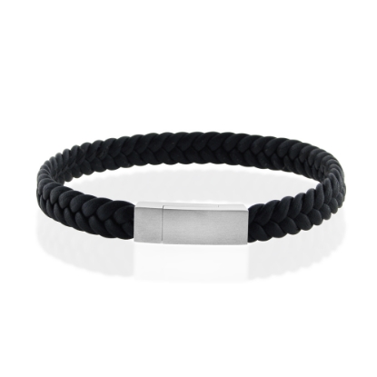 Billede af Men by Pind armbånd  sort læder mat stål lås 22cm