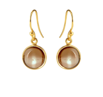 Billede af Susanne Friis Bjørner Ørering sølv forgyldt rund cabochon røgkvarts 10 mm 