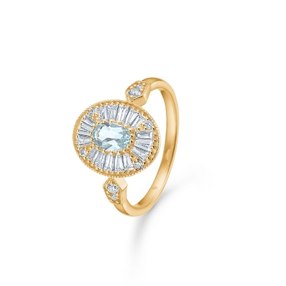 Billede af Mads Z "Monaco" ring 14 kt. guld m. aquamarin og brillanter (str. 50-60)
