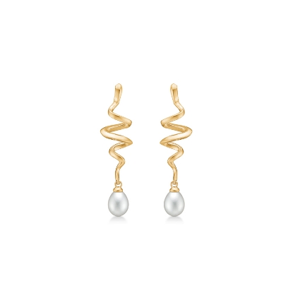 Billede af *Mads Z "Swirl w. Pearl" øreringe 14 kt.
