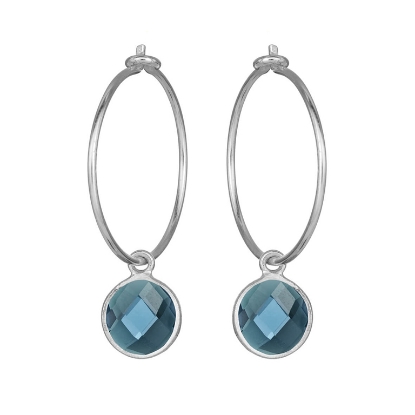 Billede af Susanne Friis Bjørner Creol sølv 21 mm med vedhæng af 8 mm facet Londin blå krystal