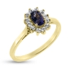 Billede af Rosetring med fac. syn. blå safir 6*4 mm. & 12 * syn. zirk. a 1,75 mm. 14 kt. hvg.