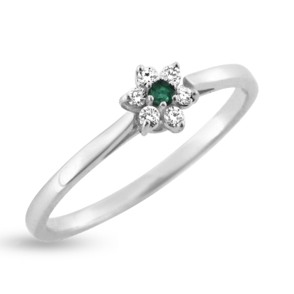 Billede af Ring roset smaragd 0,02 ct. + 6 brill. a 0,015 w/vs 14 kt. hvg.