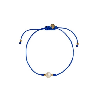 Billede af *STINE A armbånd Petit Pearl Berrie - Electric Blue Ribbon forgyldt sølv (23 cm)