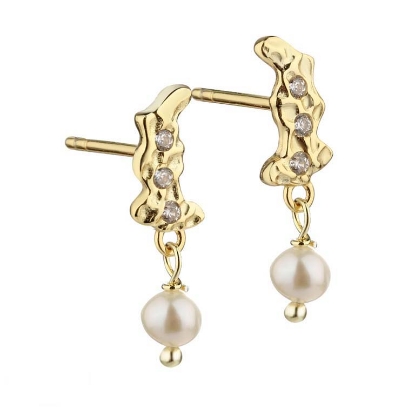 Billede af Aqua Dulce Pretty Pearl øreringe forgyldt sølv m. fvp + cz