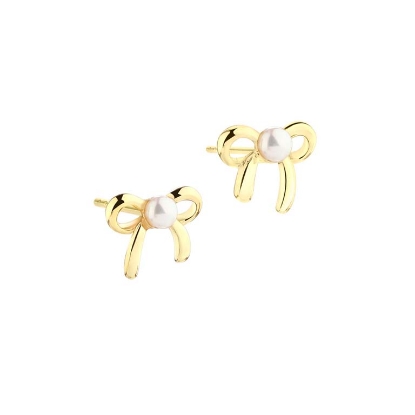 Billede af *Aqua Dulce Simple Bow Pearl øreringe forgyldt sølv m. perler