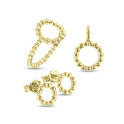 Billede af Smykkesæt Circles, kugletråd 11 mm. i forgyldt sølv, Ring, Vedh. & Ørestik (8mm)