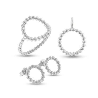 Billede af Smykkesæt Circles, kugletråd 15 mm. i sølv, Ring, Vedh. & Ørestik (12mm)
