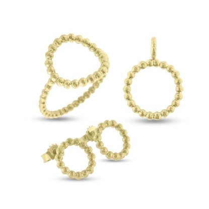 Billede af Smykkesæt Circles, kugletråd 15 mm. i forgyldt sølv, Ring, Vedh. & Ørestik (12mm)