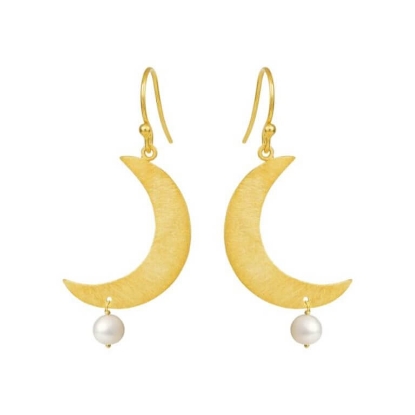 Billede af Susanne Friis Bjørner Måne øreringe forgyldt sølv m. fvp
