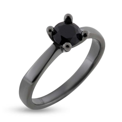 Billede af Ring Solitaire med sort brillant 14 kt. hvg. sort rhodineret