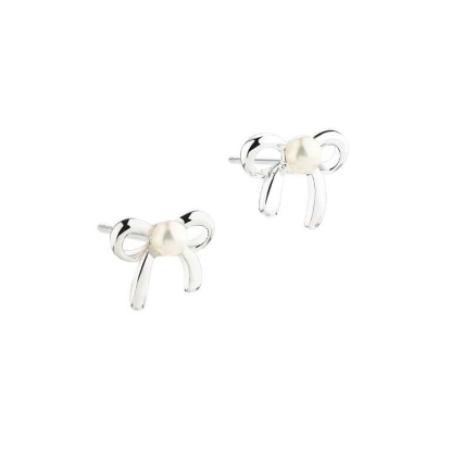 Billede af *Aqua Dulce Simple Bow Pearl øreringe sølv m. perler