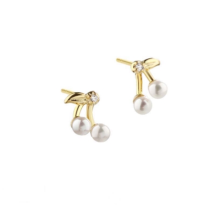 Billede af Aqua Dulce Darling Cherry øreringe forgyldt sølv m. fvp