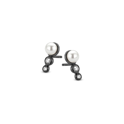Billede af Spirit Icons "Gem" ørestikker sort rhod. sølv hvid cz. + ferskv.perle 
